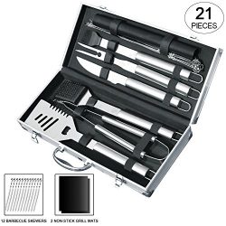 Slashome 21 Pieces BBQ Grill Tools Set Heavy Duty Stainless Steel Barbecue Grilling Utensils Inc ...