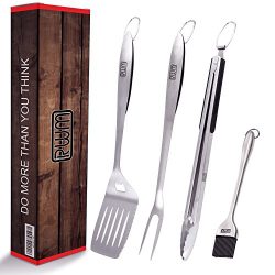 RWM BBQ Grill Tool Set – Heavy Duty Integrated Extra Thick Extension Stainless Steel Grill ...