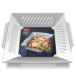 Grill Basket, Grill Accessories Vegetables Grill Basket with Handle BBQ Grilling Basket Stainles ...