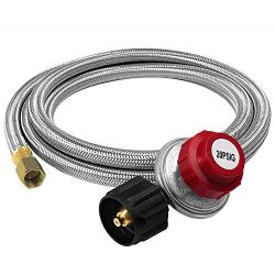 GASPRO Propane Regulator 0-20 PSI Adjustable Braided LP Regulator with Stainless Steel Hose QCC1 ...