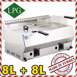 Dual Tank 8+8 lt. Total:16 LT. Capacity, Stainless Steel Countertop Tabletop Propan PROPANE (LPG ...