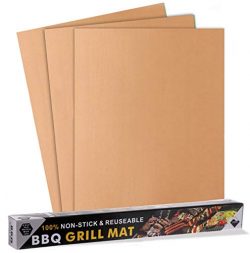 FEIBIAO Copper Grill Mat and Bake Mat(Set of 3),100% Non-Stick, Durable, Washable, Reusable and  ...