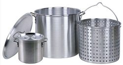 Professional Grade 80 Quart All Purpose Boiling Pot with Basket (3pc) plus a Bonus 12 Quart Stoc ...