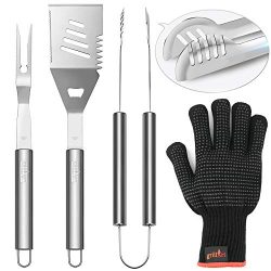 GRILLART Grill Utensil BBQ Tools Set Reinforced Tongs 3-Piece Heavy Duty Stainless-Steel Barbecu ...