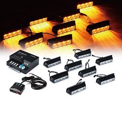 Xprite G1 Series Yellow Amber 4 LED 4 W 8 Heads 32 LED Hide A Way Emergency Vehicle Strobe Warni ...