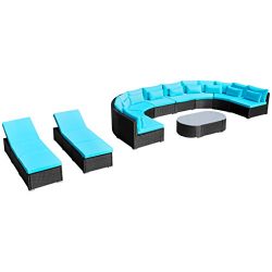 Festnight Luxurious XXL Outdoor Patio Set Poly Rattan Garden Sofa Sectional Conversation Furnitu ...