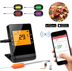 Shinmax BBQ Meat Thermometer for Grilling,APP Controlled Smart Cooking Bluetooth Thermometer for ...