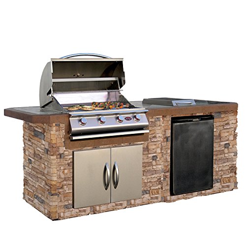 Cal Flame Outdoor Kitchen Island LBK-710-AS with 4-Burner Built in Grill, 30″ Double Acces ...