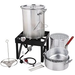 Backyard Pro 30 Qt. Deluxe Aluminum Turkey Fryer Kit/Steamer Kit – 55,000 BTU + Many Acces ...