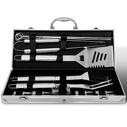 Albessel BBQ Grill Tool Set, 18 Pieces Stainless Steel Professional Barbecue Utensils Heavy Duty ...