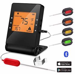 Barbecue Meat Probe Wireless Bluetooth Cooking Thermometer with 4 Probes for Indoor and Outdoor  ...