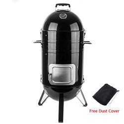Sougem Charcoal Smoker Grill 14-inch Vertical Combo Water Smoker with a Grill Cover, Black
