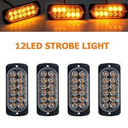 Emergency Strobe Lights for Trucks, Maso Amber Recovery Car 12 LEDs Lighting Bar Orange Grill Br ...