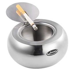 Ashtray, Newness Stainless Steel Modern Tabletop Ashtray with Lid, Cigarette Ashtray for Indoor  ...