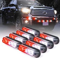 Xprite White & Red 4 LED 4 Watt Emergency Vehicle Waterproof Surface Mount Deck Dash Grille  ...