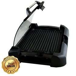 MegaChef Dual Surface Reversible Indoor Grill and Griddle with Removable Glass Lid