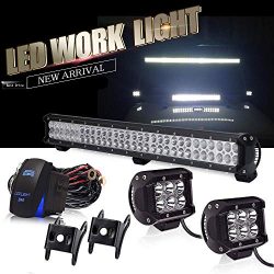 28″180W Spot Flood Led Offroad Light Bar W/ 4IN Pods Cube Fog lights Auxiliary Driving Lam ...