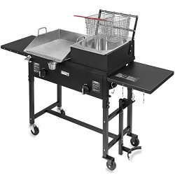 Barton 58,000 BTU Outdoor Gas Propane Double Burner Stove Cook Station Flat Top Griddle and Deep ...