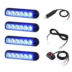 AT-HAIHAN 4 in 1 Blue Surface Mount Grill Light Head, 6W Bright LED Mini Strobe Lightbar for Vol ...