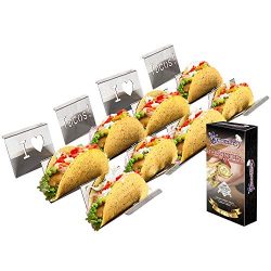 4-Pack Stainless Steel Taco Holder Stand – Wider & Stylish Taco Truck Trays, Holds up  ...