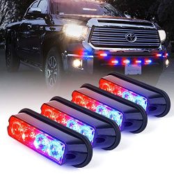 Xprite Red & Blue 4 LED 4 Watt Emergency Vehicle Waterproof Surface Mount Deck Dash Grille S ...