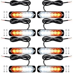 8x Universal Ultra Slim 6 LED White/Amber Emergency Warning Beacon Hazard Strobe High Power 16 F ...
