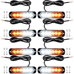 8x Universal Ultra Slim 6 LED White/Amber Emergency Warning Beacon Hazard Strobe High Power 16 F ...