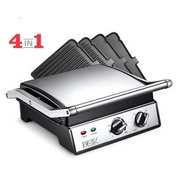 DEIK Electric Contact Grill Griddle, 1800W 6-in-1 Smokeless Indoor Grill with 4 Non-Stick Remova ...