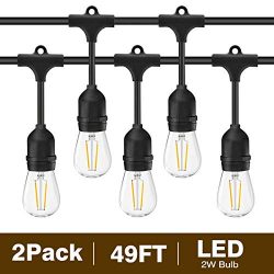 Svater 2 Pack S14 LED String Lights 49Ft Waterproof IP65 Commercial Grade Outdoor String Light U ...