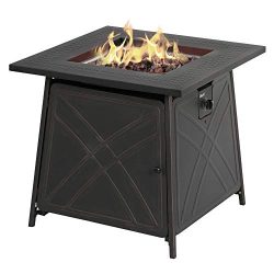 BALI OUTDOORS Firepit LP Gas Fireplace 28″ Square Table 50,000BTU Fire Pit, Best Firetable ...