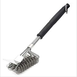 MTB BBQ Kitchen Bristle Free Grill Cleaner Brush 18″ 3 in 1 with Scraper Safe to Clean Bar ...