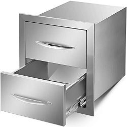 Mophorn 14″x16″ Outdoor Kitchen Drawer Stainless Steel Double Access Drawer BBQ Stor ...