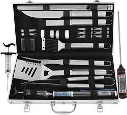 grilljoy BBQ Grill Tool Set, 24pcs Stainless Steel BBQ Accessories in Aluminum Case, Premium Com ...