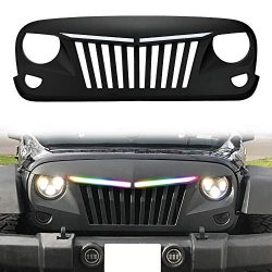 SUNPIE Jeep Wrangler JK Grill with RGB Sequential LED Light Bars – Matte Black Grille Repl ...