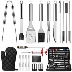 OlarHike 25PCS BBQ Grill Accessories Tools Set, Stainless Steel Grilling Kit with Oxford Cloth C ...