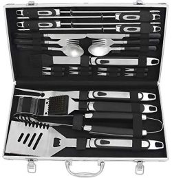 grilljoy 25 Piece BBQ Grill Tool Set- Premium Stainless Steel Grilling Accessories with Heat Pro ...