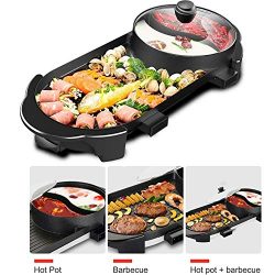 BBQ Grill & Hot Pot, Multi-Function Electric Barbecue Oven And Hot Pot with 5 Adjustable Ele ...