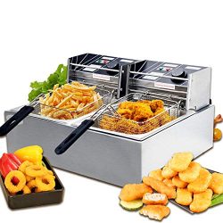 Nurxiovo 16L Commercial Electric Deep Fryer with Double Basket Capacity Countertop Stainless Ste ...