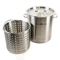 Gas One TP-32 32 QT Stainless Steel Tri Ply Bottom with All Purpose Pot Deep Fryer Steam and Boi ...