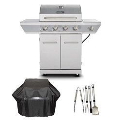 Nexgrill 4-Burner Propane Gas Grill in Stainless Steel with Side Burner and Stainless Steel Door ...