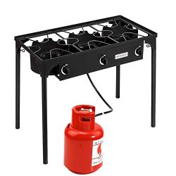 ROVSUN 3 Burner Outdoor Propane Gas Stove High Pressure, Stand Cooker for Backyard Cooking Campi ...