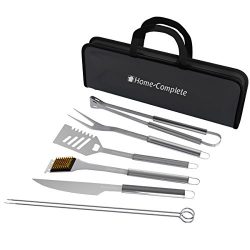 Home-Complete BBQ Grill Tool Set- Stainless Steel Barbecue Grilling Accessories with 7 Utensils  ...