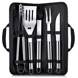 FYLINA BBQ Grill Set 5-Piece Stainless Steel Grill Tool Set Superior Grilling Accessories Alumin ...