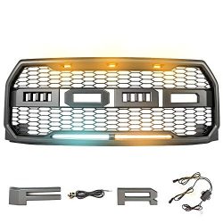 MICTUNING Raptor Style Grill Kit For Ford F-150 with Lights 2015 2016 2017 Front Bumper Conversi ...