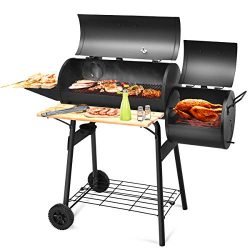 Giantex Charcoal BBQ Grill Barbecue Grill Outdoor Rolling Grill with 2 Grilling Racks, Offset Sm ...