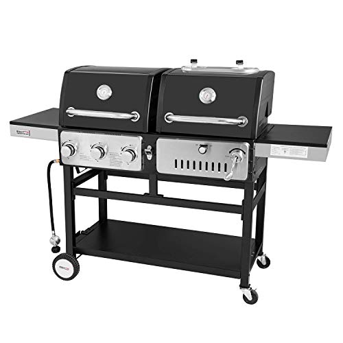 Royal Gourmet ZH3003 Dual 3-Burner Gas and Charcoal Grill Combo, for Outdoor Cooking, Black