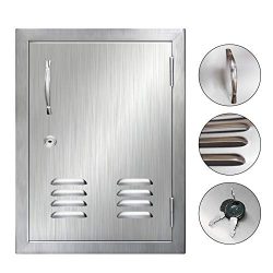 POPMOON Brushed Flushmount 304 Stainless Steel BBQ Access Door with Vents, Lock and Key for Outd ...