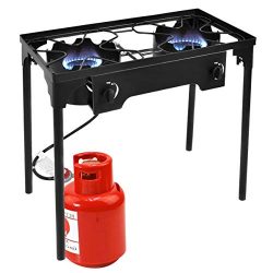 Goplus Outdoor Stove High Pressure Propane Burner 150,000BTU Portable Gas Cooker Height Adjustab ...