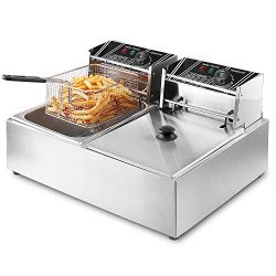 Flexzion Deep Fryer with Basket – Dual Tank 5000W 12 Liter Stainless Steel Electric Counte ...
