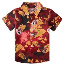 uideazone Boys Short Sleeve Hawaiian Luna Blouses Classic Hibiscus 3D Graphic Pineapple Island S ...